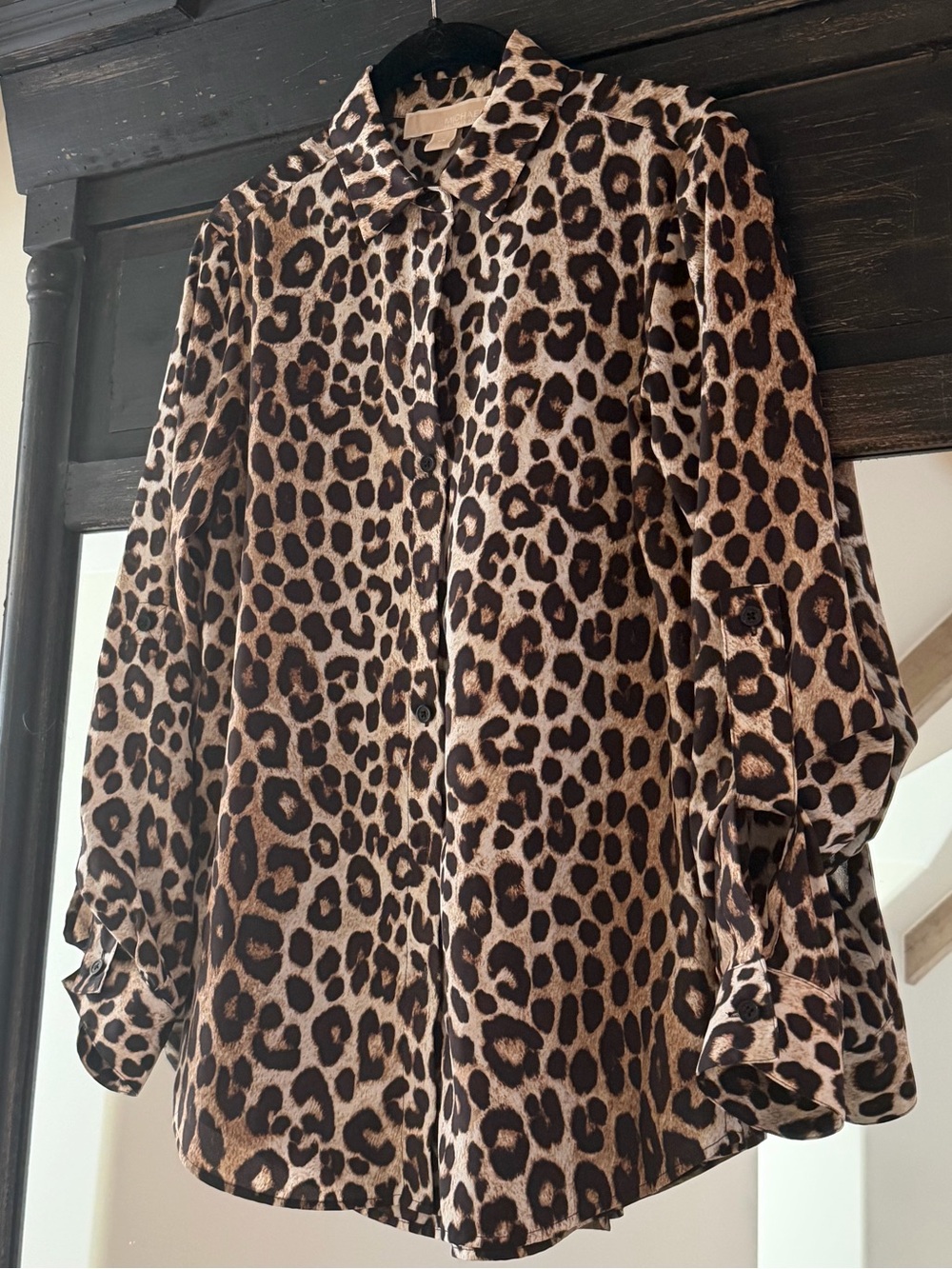 Michael Kors Leopard Print Button-Front Blouse - Brown & Black - Picture 3 of 8